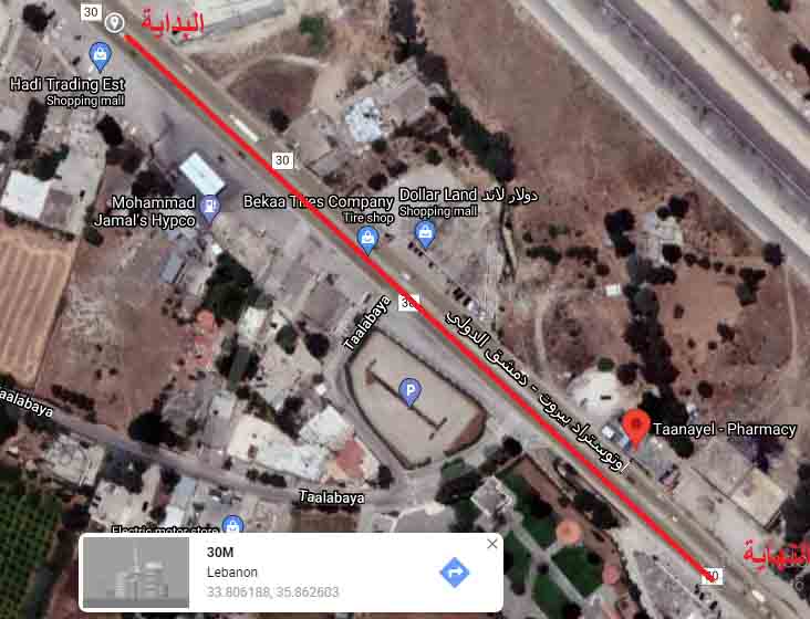 خارطة توضيحية لخط سير صهاريج الزيوت المدعى تهريب المحروقات من لبنان إلى سوريا فيها