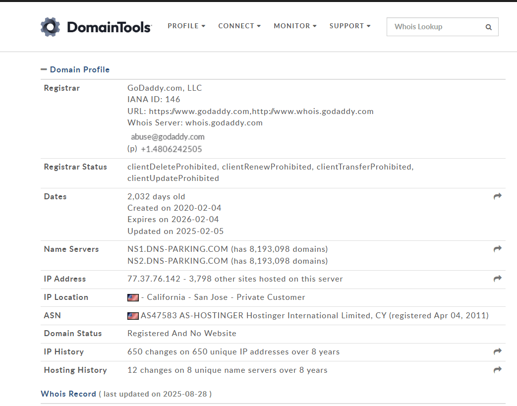 الكشف عن حالة موقع المنظمة بأداة Domain Tools